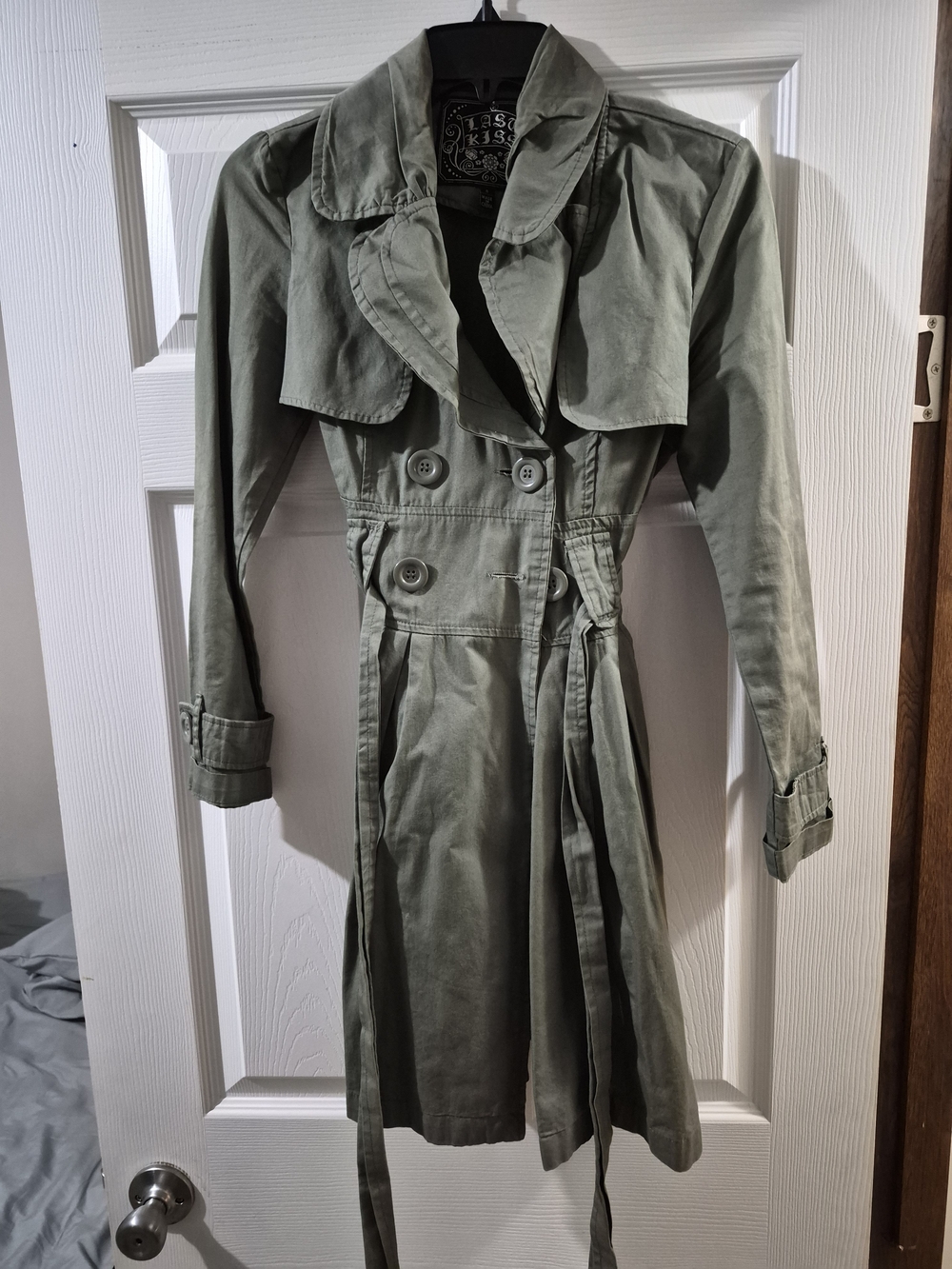 last kiss Olive Green Double-Breasted Trench Coat